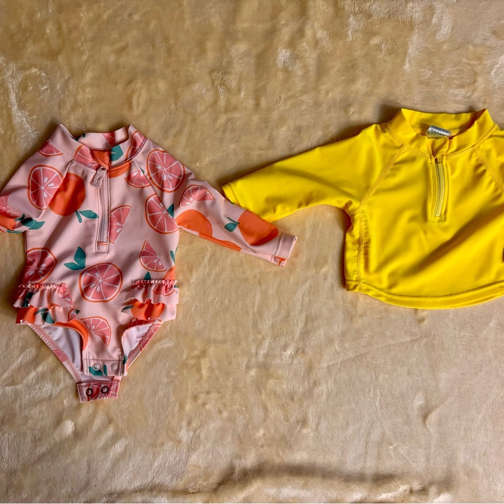 Carter’s Kids Swim Suit and Rash Guard - Pink and Yellow Lot of 2